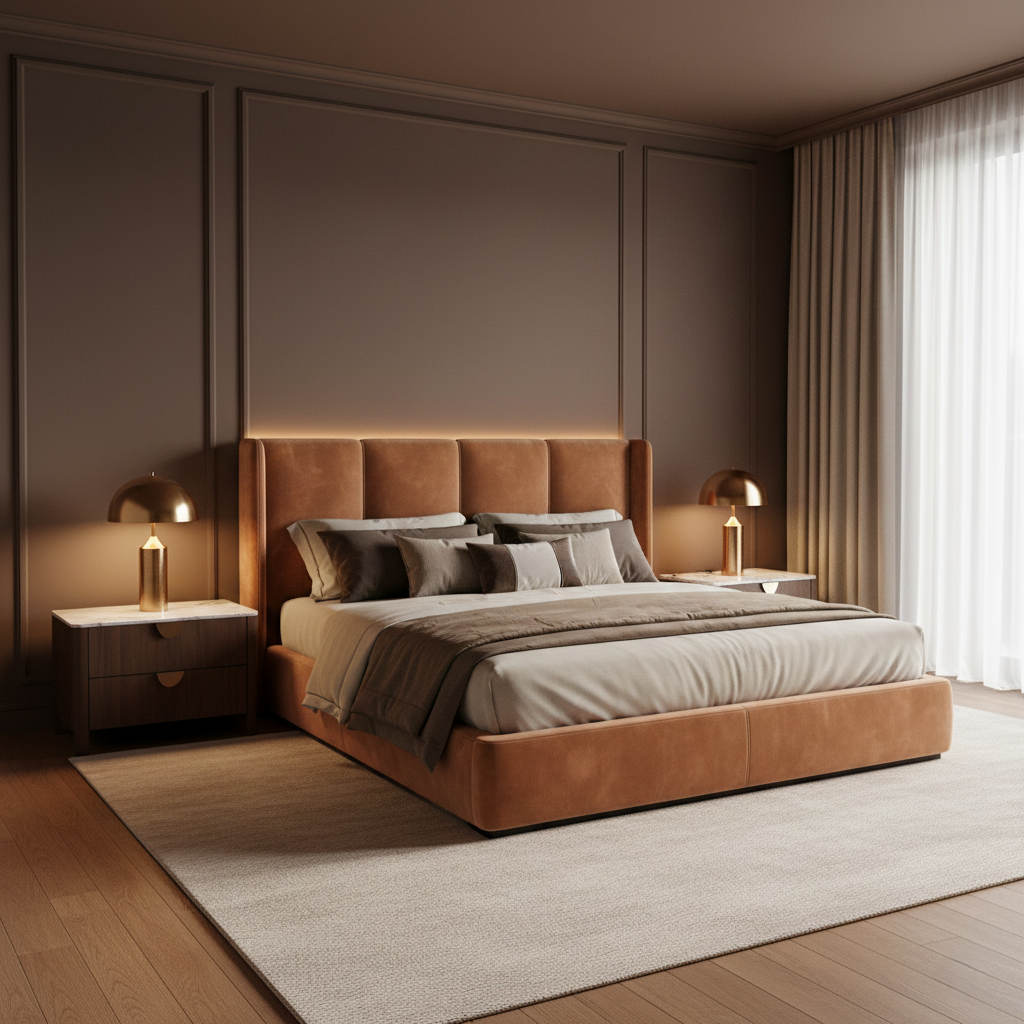 Warm Modern Chocolate Luxe Bedroom